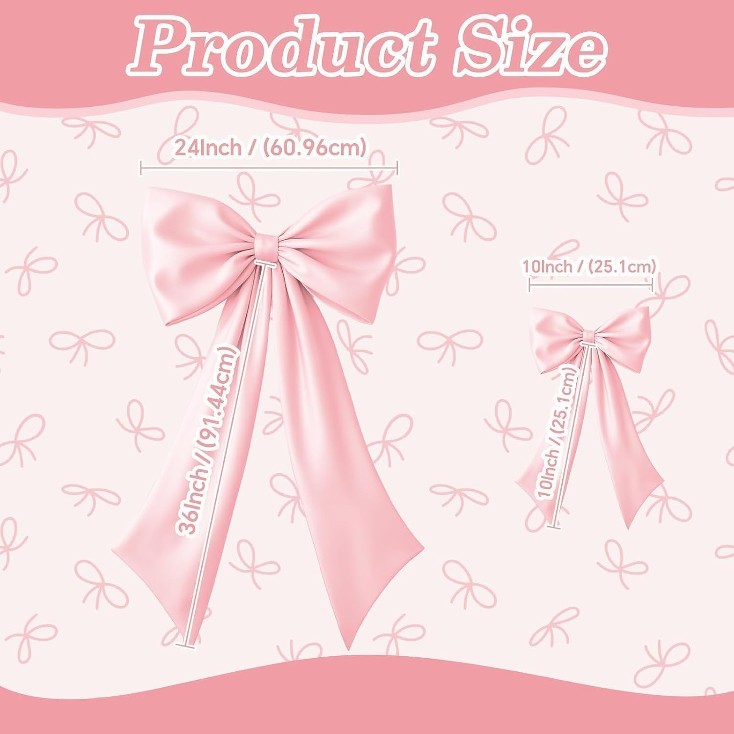 Pink Bow Decor 2 Pack,Large & Small Pink Coquette Room Backdrop Wall Decor for Valentine's Day Bachelorette Bridal Shower Wedding Birthday Christmas Decorations