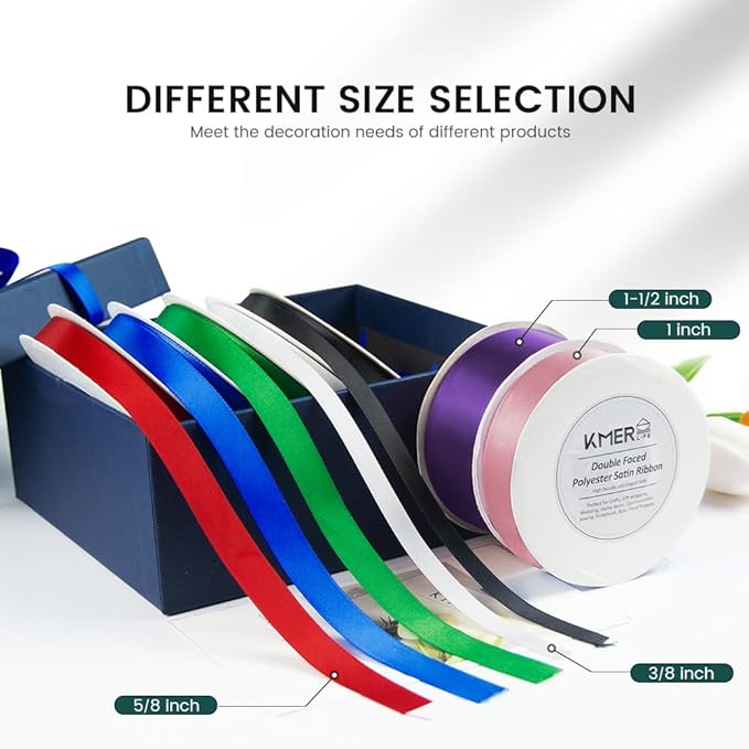 KMER LIFE 3/8 inch x 25 Yards Double Faced Polyester Royal Blue Satin Ribbon, Perfect for Gift Wrapping Very Suitable for Weddings Party Invitation Decorations and More