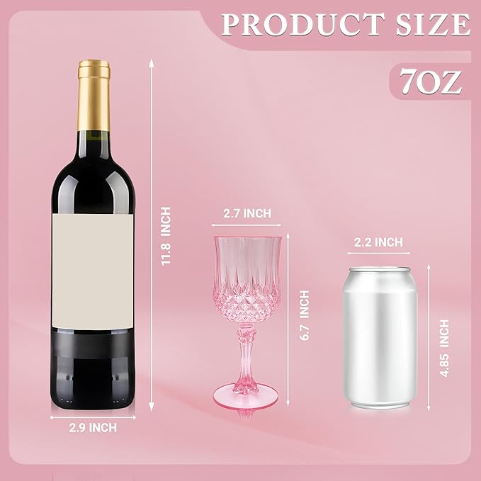 Plastic Wine Glasses，Plastic Goblets Vintage Style Cordial Drinking Glasses for Wedding Reception, Grand Event Party Supplies (48, Pink)