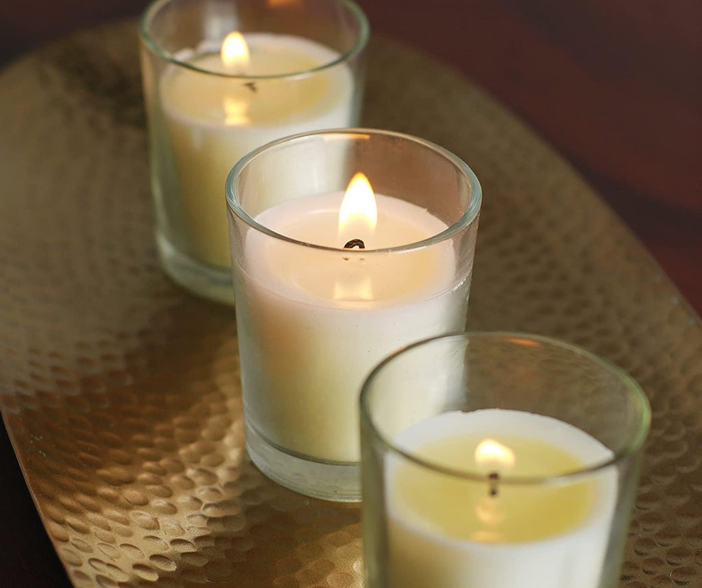 48-Pack Clear Glass Votive Candles – 10–12 Hour Long Burn, Unscented, Ivory, Bulk Set for Weddings, Events & Table Centerpieces – Hosley