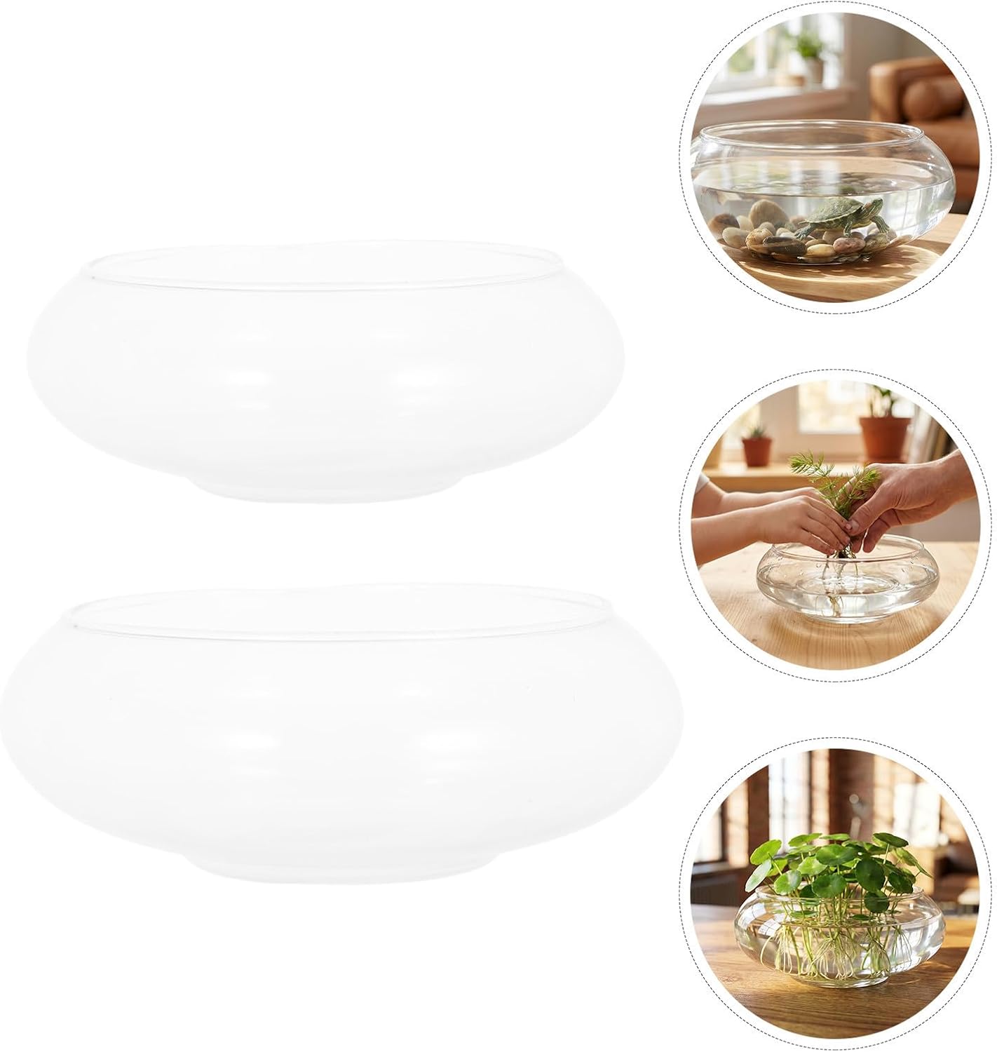 2pcs Glass Floating Candle Holders with Stable Base, Elegant Glass Bowl for Water Candles and Hydroponic Plants, Decorative Centerpiece for Shower and Ceremonies