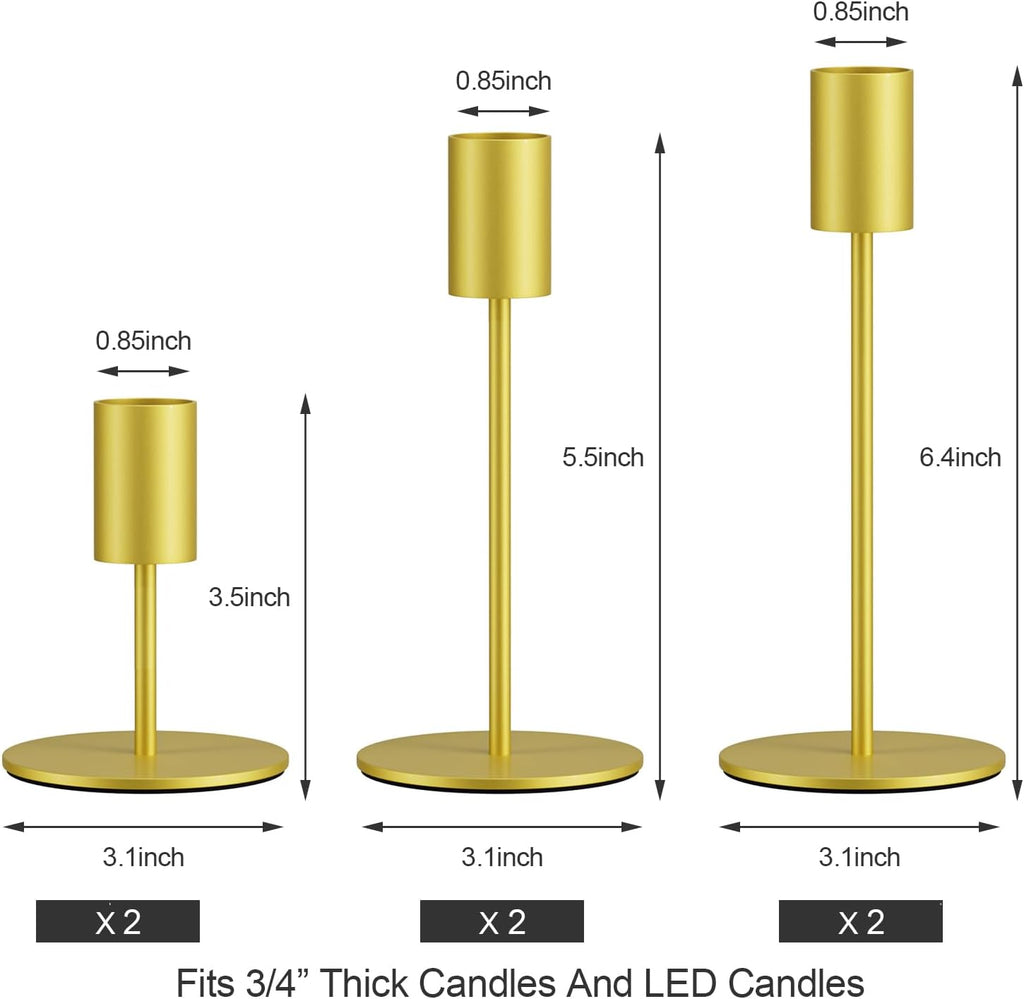 zeochyni Set of 6 Gold Taper Candle Holders Candlestick Holders, Decor Candle Stick Candle Holder for Table or Mantel Centerpiece, Wedding, Dinning, Party Home Decor