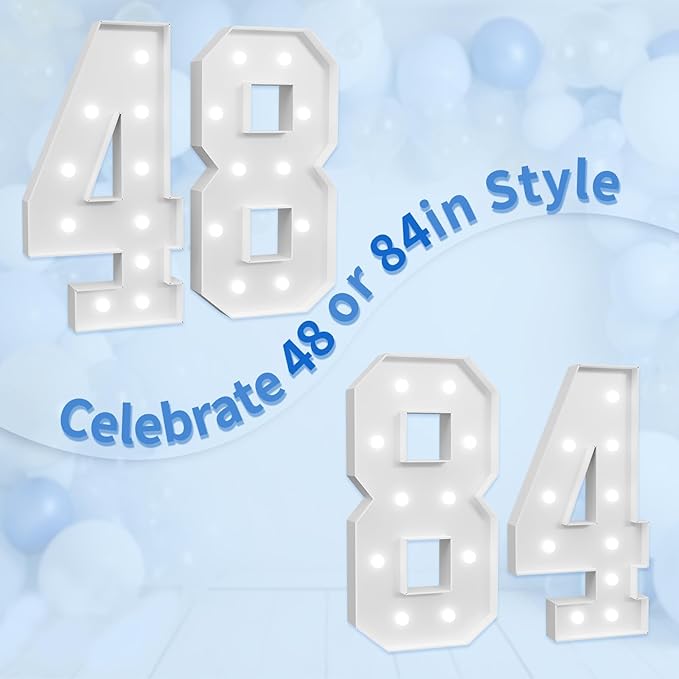 imprsv Marquee Numbers Large 48th-Birthday Decorations: 4ft Light Up Number Party Decor 48 Year Old 84th Birthday Decoration Backdrop 84 Anniversary Cardboard Big Mosaic Balloon Frame Number 48
