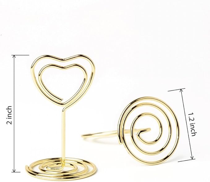 20PCS Mini Table Number Holders, Heart Shaped Place Card Holder, Premium Photo Holders for Tables, Table Sign Holders Card Stands Menu Memo Clips for Wedding Valentine's Day Table Decor, Gold