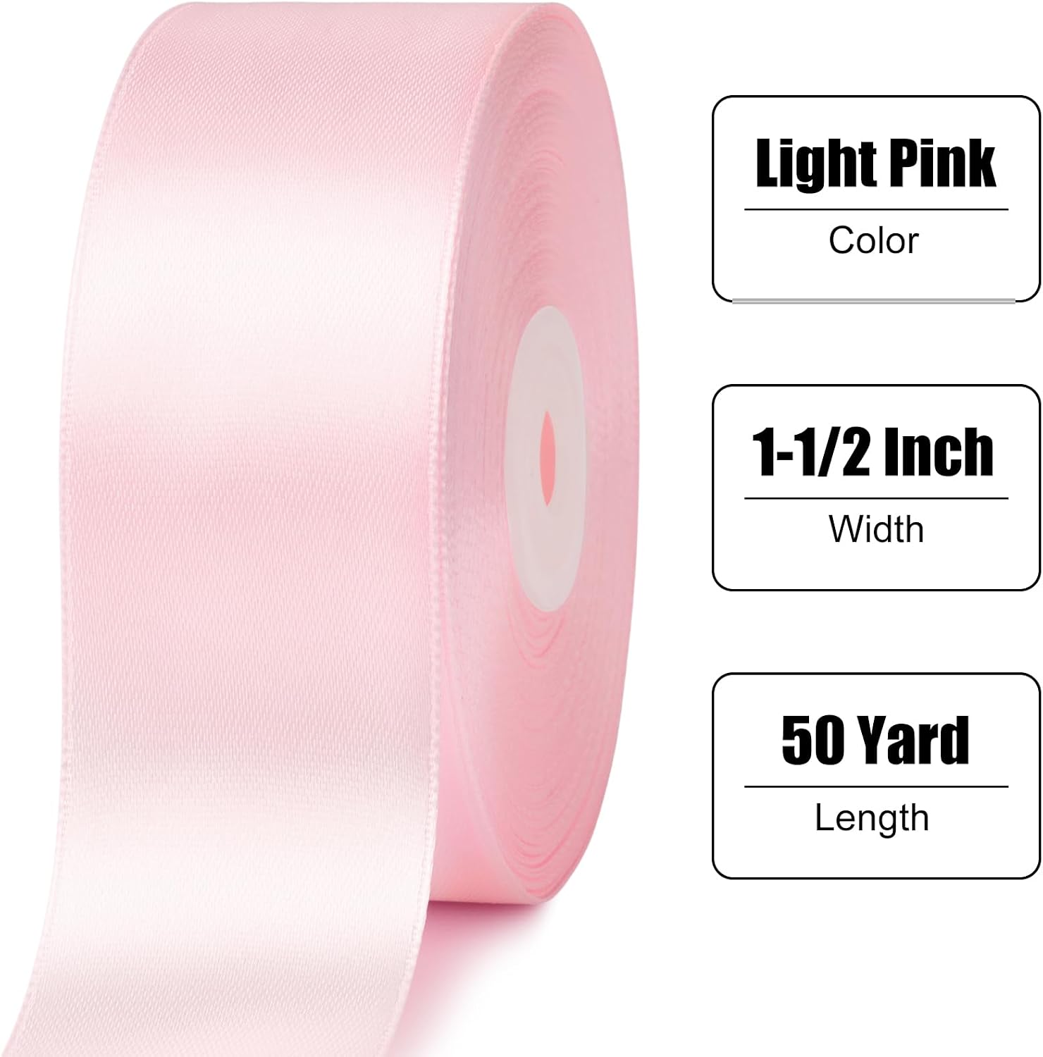 Light Pink Satin Ribbon 1-1/2 Inches, 50 Yards | Baby Pink Ribbon, Fabric Ribbon for Flower Bouquet, Gift Wrapping, Eternal Roses, Bows Making, DIY Crafts