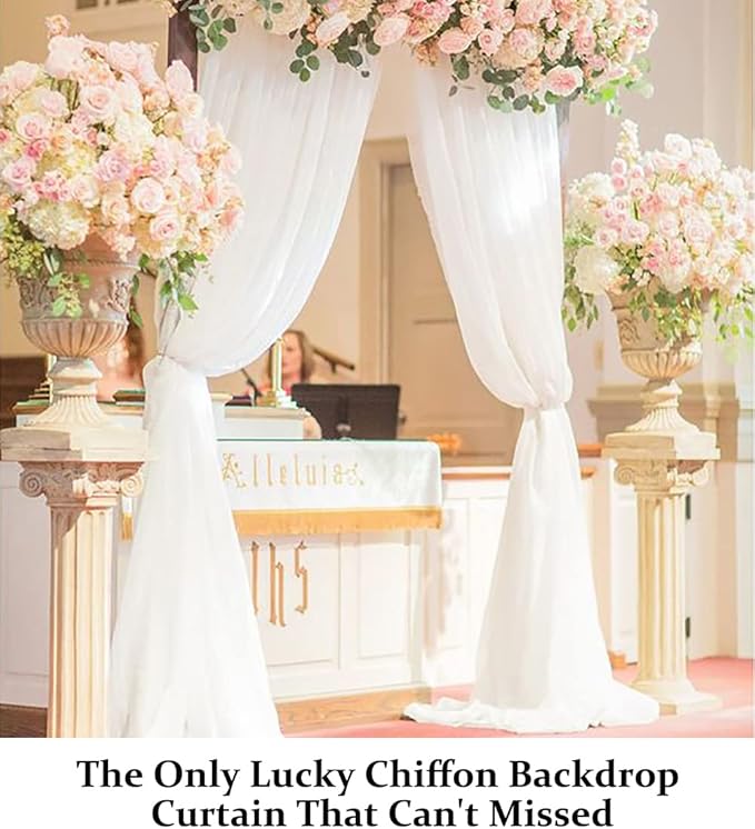 DUOBAO Chiffon Backdrop Curtain-2 Panels 29"x108" Wedding Backdrop Drapes Beach-Curtains for Living Room Voile Window Curtain Photography Backdrops for Weddings Ceremony (White)