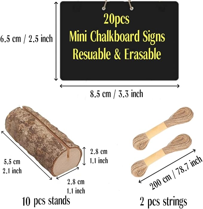 20 Pack Mini Chalkboard Signs for Food Buffet Table Reusable Catering Labels with 10 PCS Wooden Rustic Stands, Party Buffet Food Tags, Small Chalk Board Sign Holders for Wedding Birthday Bakery