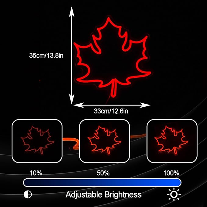 Maple Leaf Neon Sign LED Neon Red Leaf Light for Wall Decor Dimmable USB Light Up Sign for Living Room Hotel Bar Aesthetic Decoration(12.9 * 13.7 In)