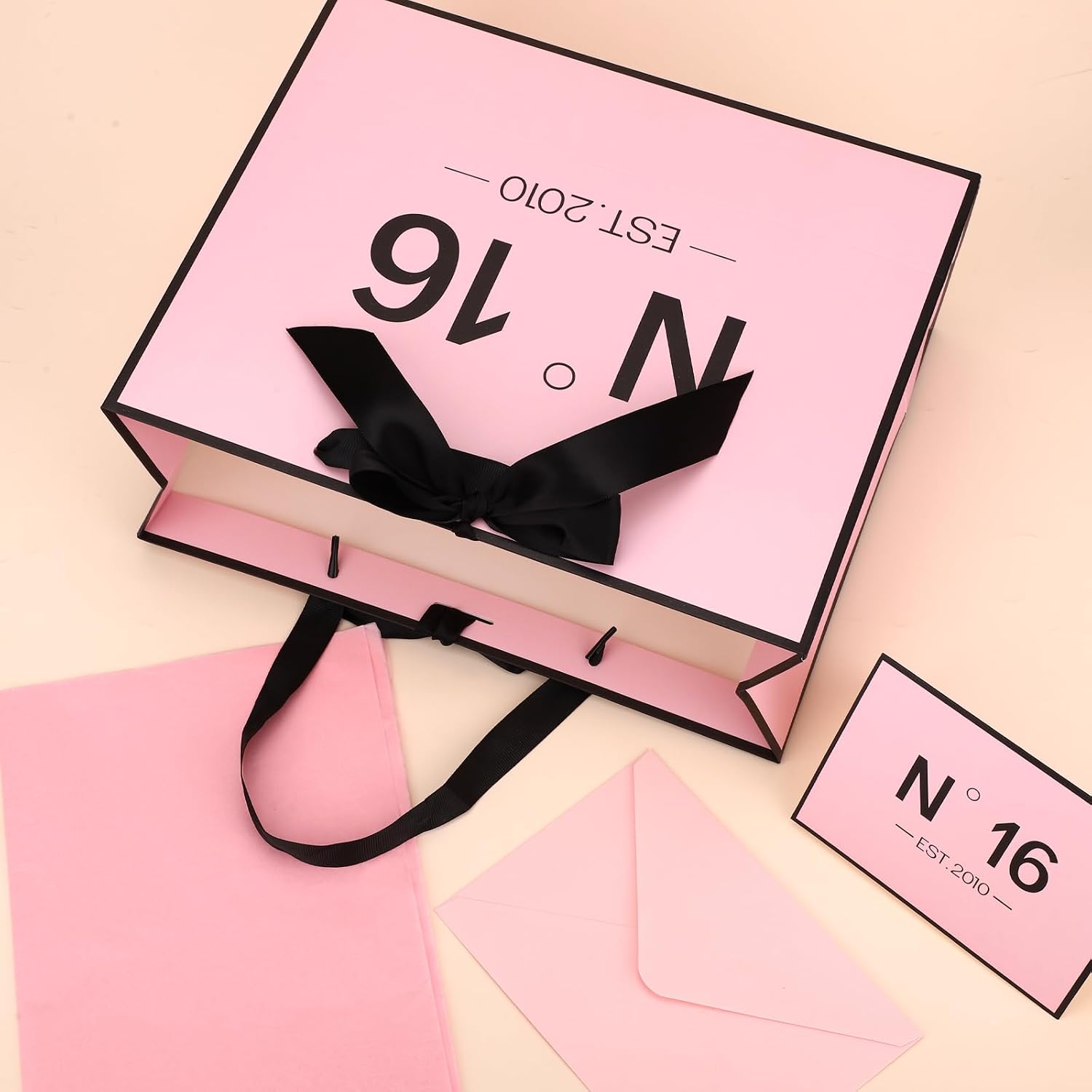 Sweet 16 Gifts for Girls, N°16 EST.2010 Pink sweet 16 Gift Bag with Card Envelope Ribbon Tissue Papers Birthday Decorations Anniversary Party Favors for Daughter Granddaughter Friends