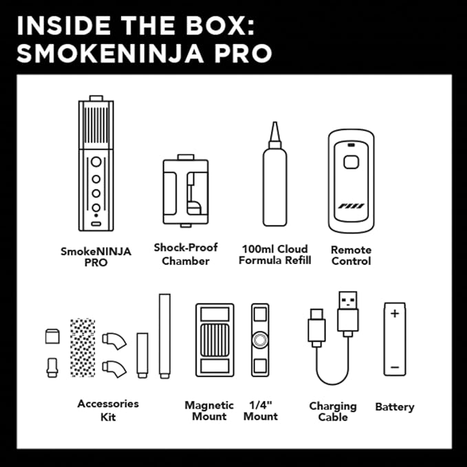 PMI SmokeNINJA PRO KIT - Portable Fog Machine with Bluetooth, 3rd Gen Haze Nozzle for Cinematic & Studio Use - Perfect for Cinematography, Photography, and Events(PRO KIT)