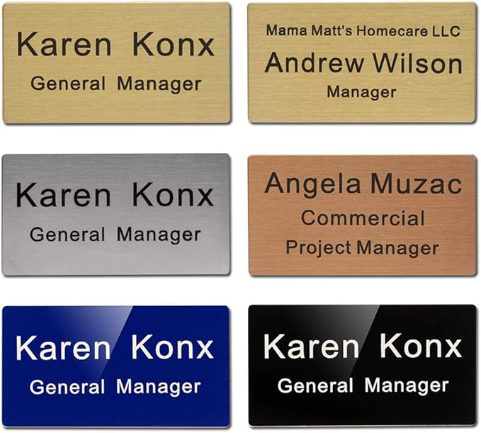 Custom Engraved Name Tag Badge for Business Personalized Identification with Pin or Magnetic Backing Aluminum ID Badge (Black/White, 1.5" x 3")