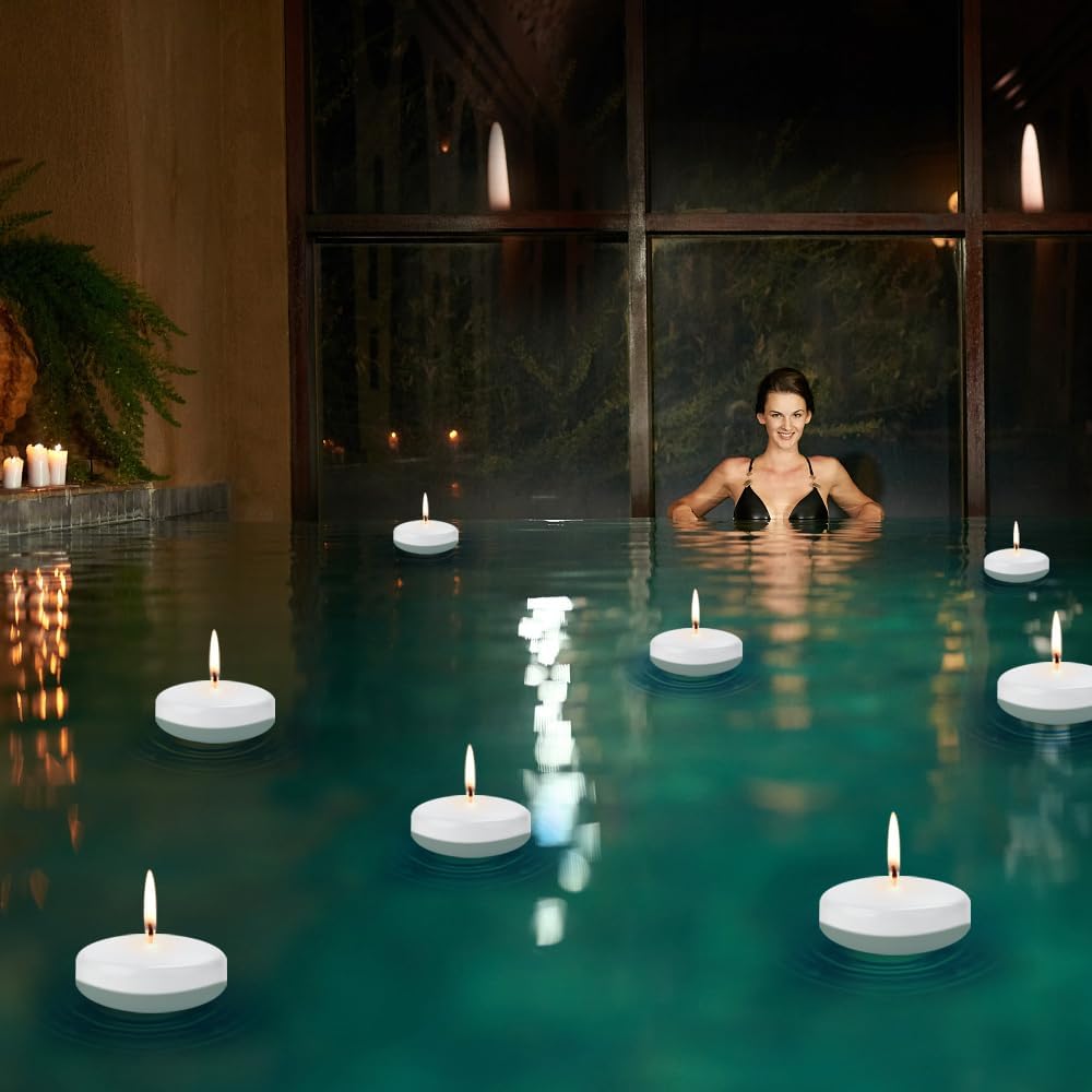 White Floating Candles for Centerpieces 3 inch 36 Pack Round Burning Tea Light Candles Unscented Smokeless Paraffin Wax Dripless, for Valentine's Day, Wedding, Party, Home Decor, Pool (36 Pack)