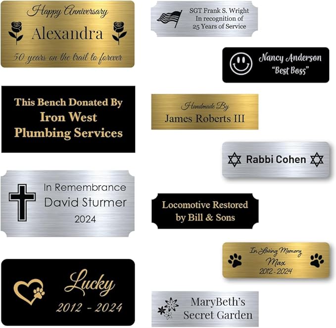 Custom Engraved Name Plates with Adhesive, Made in The USA, Personalized Pet Urn, Memorial Plaque, Picture Frame, Art Tag, Flag case (Silver Plate/Black Text, 1x3 Inch)