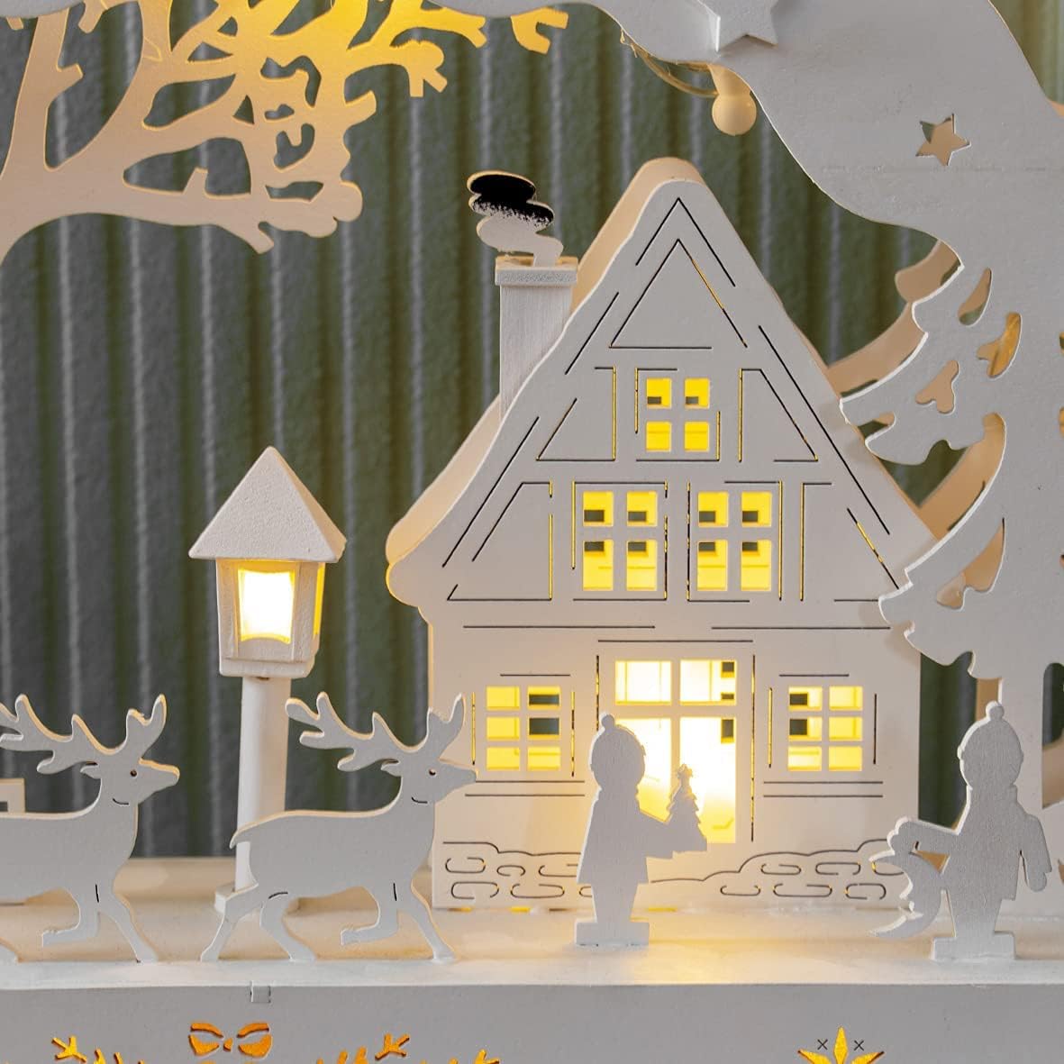 The Christmas Workshop 88200 Wooden Illuminated Candle Bridge | 7 Warm White Candles | Indoor Christmas Decoration | Battery Operated | 43cm x 28cm x 8cm