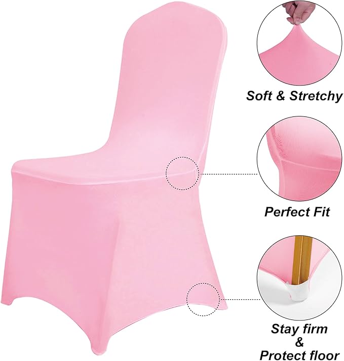 SUPERO Waterproof Spandex Chair Cover 12PCS, Stretch Dining Chair Covers, Polyester Outdoor Chair Covers, Protector Stretch Chair Cover for Party Universal, Banquet, Wedding Event, Hotel(Pink)