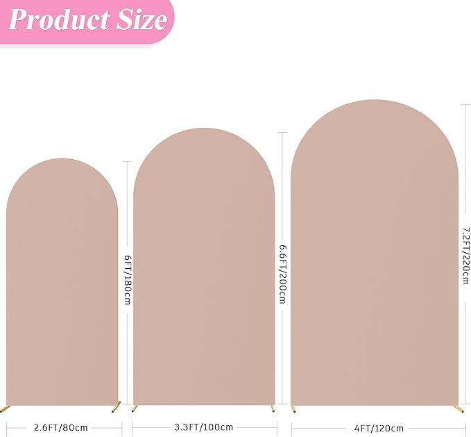 Fomcet Wedding Arch Cover 7.2FT, 6.6FT, 6FT Nude Spandex Fitted Fabric Arch Backdrop Cover Set of 3 Round Top Chiara Arched Backdrop Stands Covers for Wedding Ceremony Birthday Party Baby Shower