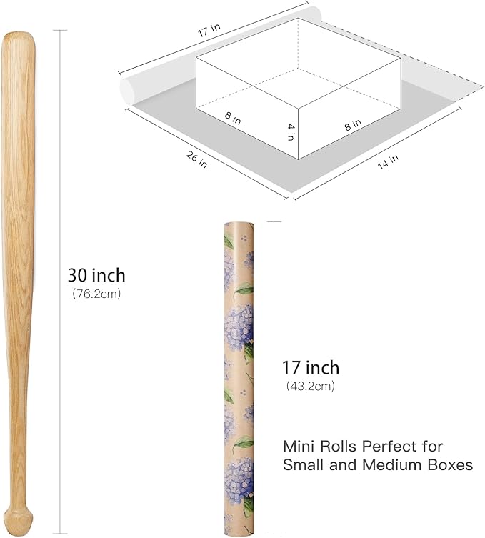RUSPEPA Hydrangea Wrapping Paper for Women Girls, Mini Roll, Delicate Blooming Floral Gift Wrap, Aesthetic Purple Flower Kraft Paper for Spring, Wedding, Mother's Day, Birthday, 17 Inch x 16.4 Feet