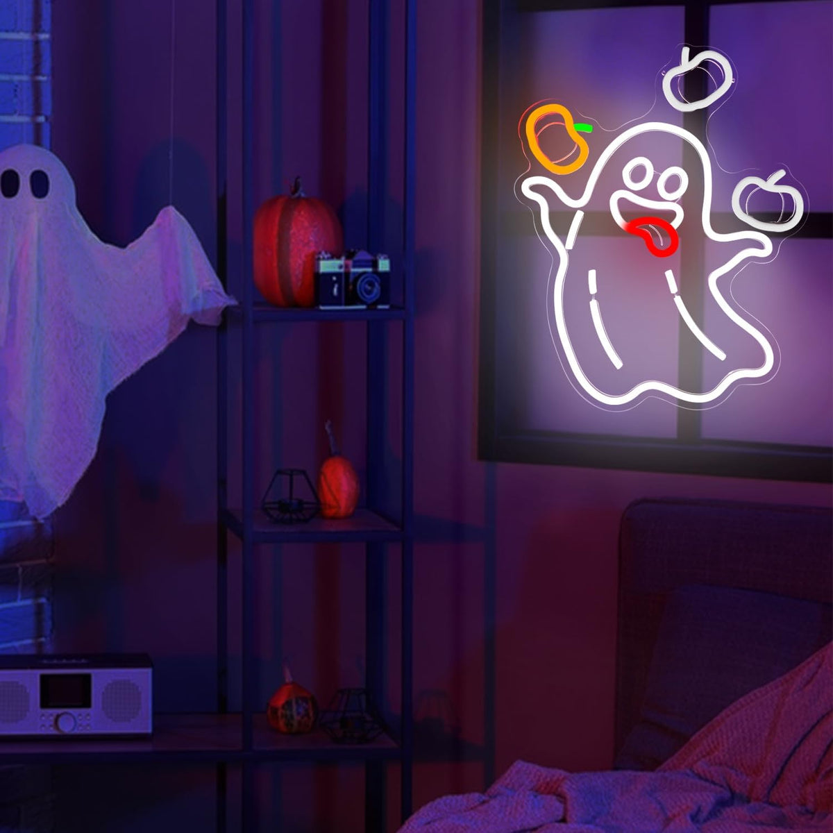 Halloween Neon Sign For Wall Decor Ghost Led Sign for Halloween Decorations W...