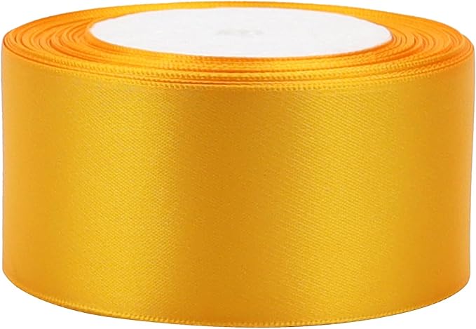 Yellow Solid Satin Ribbon 2 Inch 25 Yards Solid Polyester Fabric Ribbon for Gift Wrapping Wedding Christmas Baby Shower Birthday Party Decoration Handmade Immortal Flower Craft