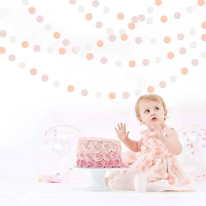 Peach-Pink White Party-Decorations Paper Garland - 52ft Princess Birthday Streamers Banner,Boho Bridal Baby Shower Bachelorette Wedding Hanging Supplies Decor Hugfond