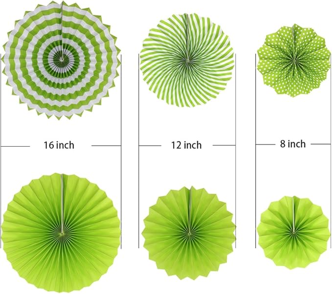 ADLKGG Party Hanging Paper Fans Set, Green Round Pattern Paper Garlands Decoration for Birthday Wedding Graduation Events Accessories, Set of 6