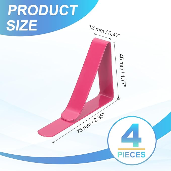 uxcell 4 Pack Tablecloth Clips, Stainless Steel Table Cloth Cover Clamps, 2.95" x 1.77" Windproof Holder Clips for Home Party Picnic Wedding Camping Dining Tables, Pink