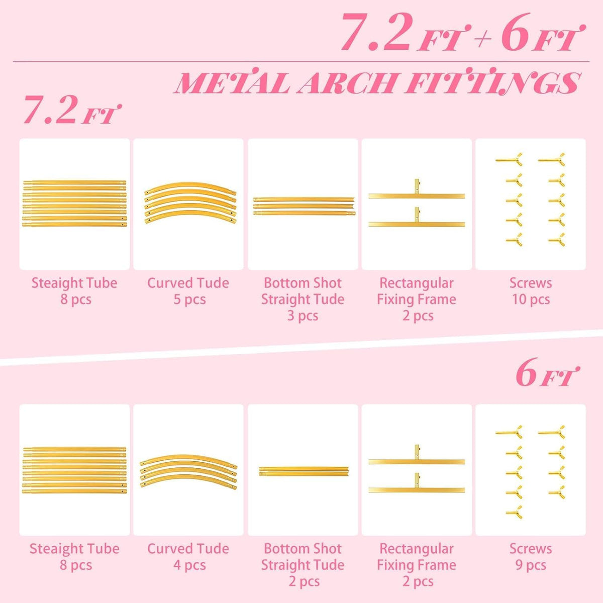 Metal Arch Backdrop Stand 7.2FT+6FT Wedding Arch Backdrop Stand Set of 2 Gold...