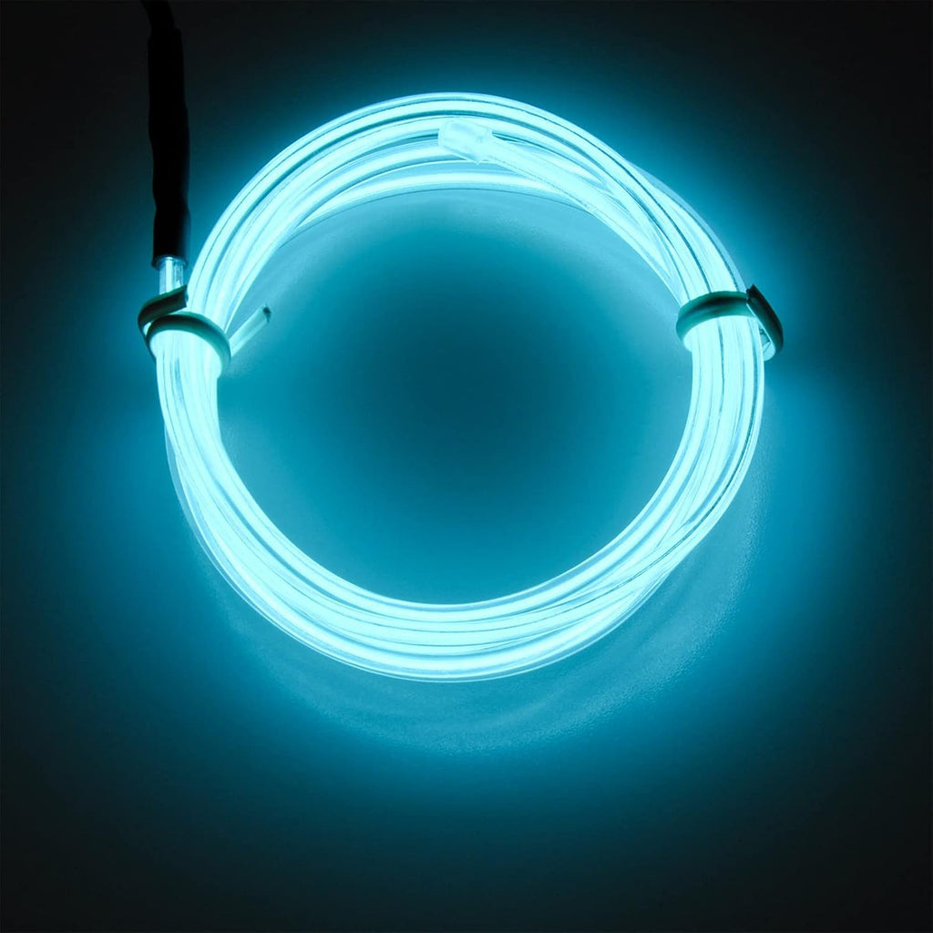 lychee EL Wire Neon Glowing Strobing Electroluminescent Light El Wire w/Battery Pack for Parties, Halloween Decoration (Ice Blue, 15ft)