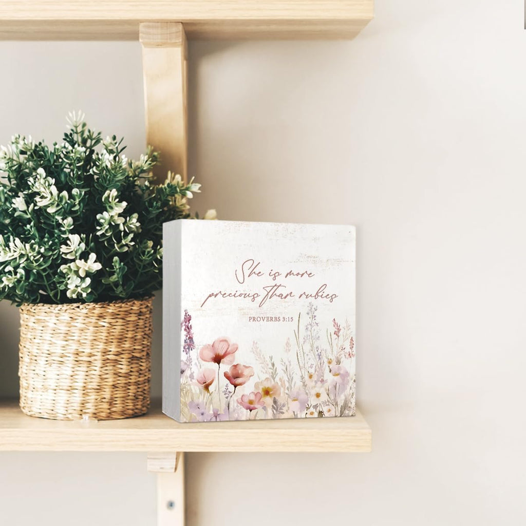 Girl Nursery Christian Room Decor For Baby Girls, Wildflower Flower Nursery Bible Verse Floral Wooden Box Desk Decor for Room Baby Girl Gift 5x5 Inch