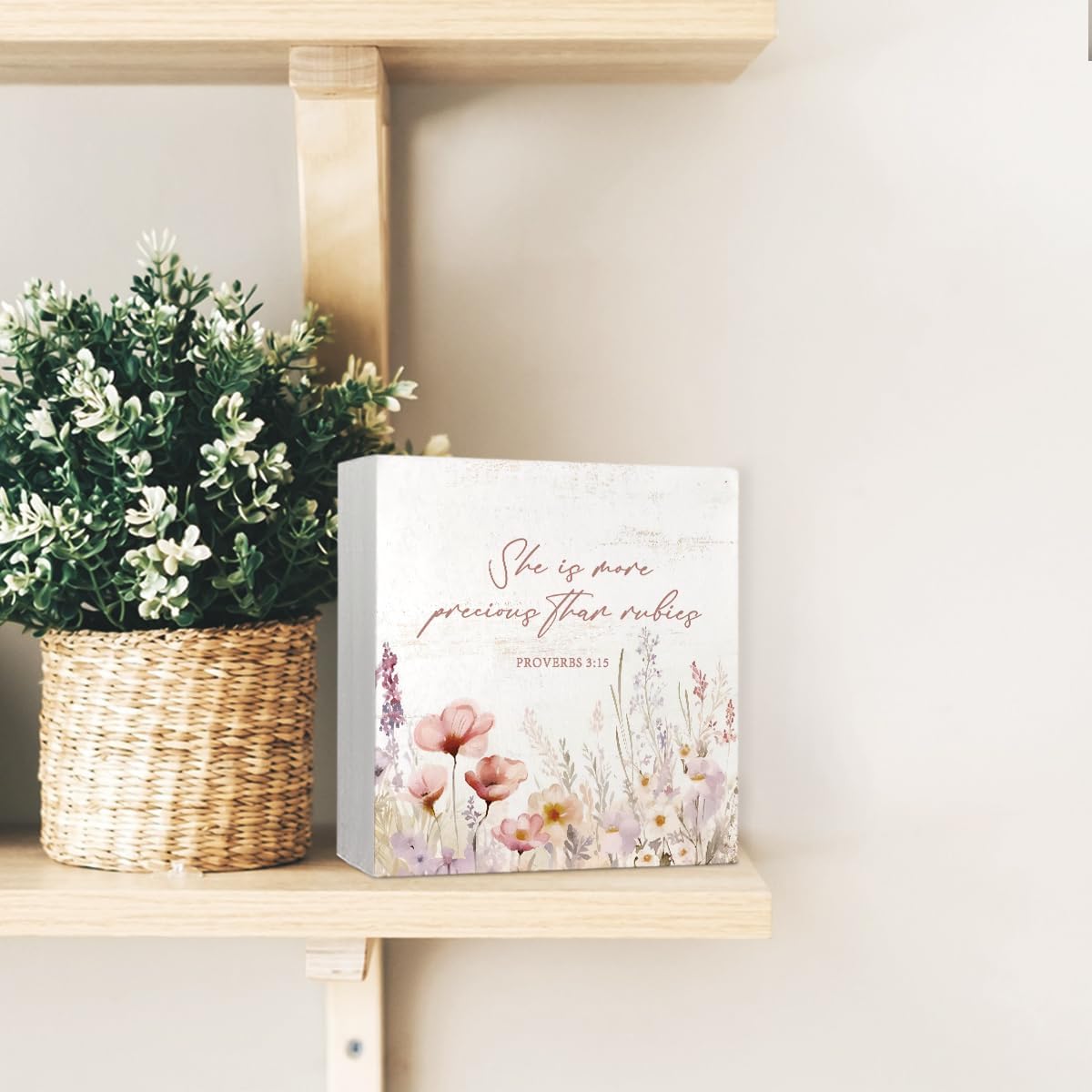 Girl Nursery Christian Room Decor For Baby Girls, Wildflower Flower Nursery Bible Verse Floral Wooden Box Desk Decor for Room Baby Girl Gift 5x5 Inch