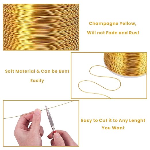 BENECREAT 20 Gauge 770FT Aluminum Wire Anodized Jewelry Craft Making Beading Floral Colored Aluminum Craft Wire - Yellow Gold