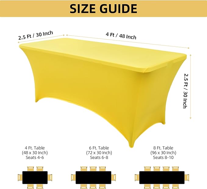 2-Pack 4ft Spandex Table Covers for Rectangular Folding Tables - Wrinkle Resistant Stretch Tight Table Cloths - Ultimate Fitted Table Protector for Parties, Banquet, and Wedding