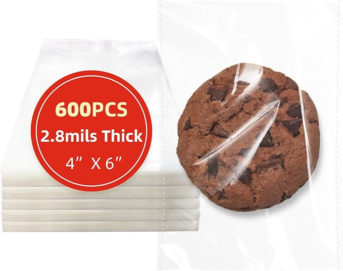 Self 4x6 Inches 600 Pcs Sealing Cellophane Bags Clear Cookie Bags Resealable Cellophane Bag for Packaging Gifts,Cookies,Favors,Products,Candy