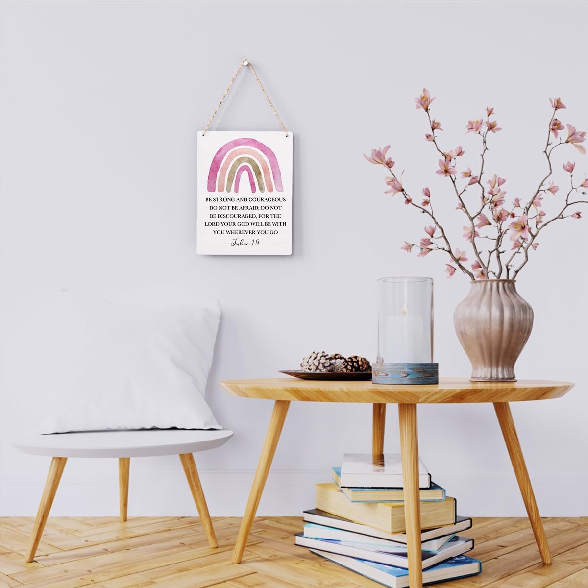 Inspirational Boho Scripture Wall Art Bible Verses Joshua 1:9 Wooden Hanging Sign Prayer Room Decor Religious Gift Christian Wall Decor for Home Office Bedroom Baby Boys Girls Room Nursery 8x10 Inches