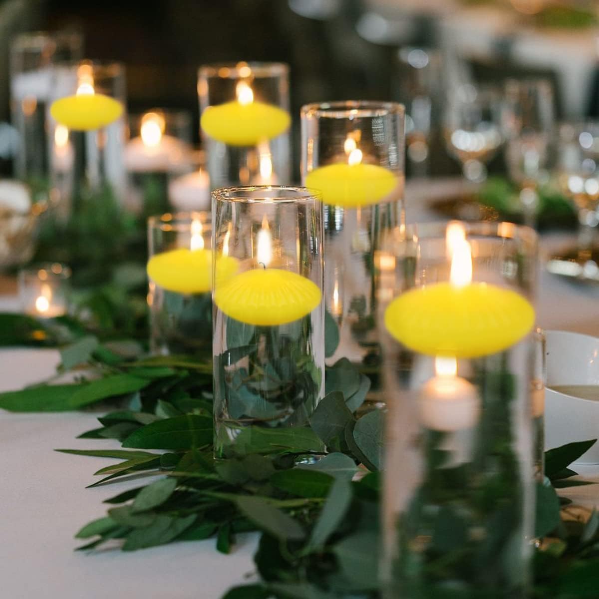 12 Pack 3 Inch Citronella Floating Candles for Summer, 10 Hour Yellow Dripless Tealight Candles for Cylinder Vases, Centerpieces at Wedding Party Pool Holiday