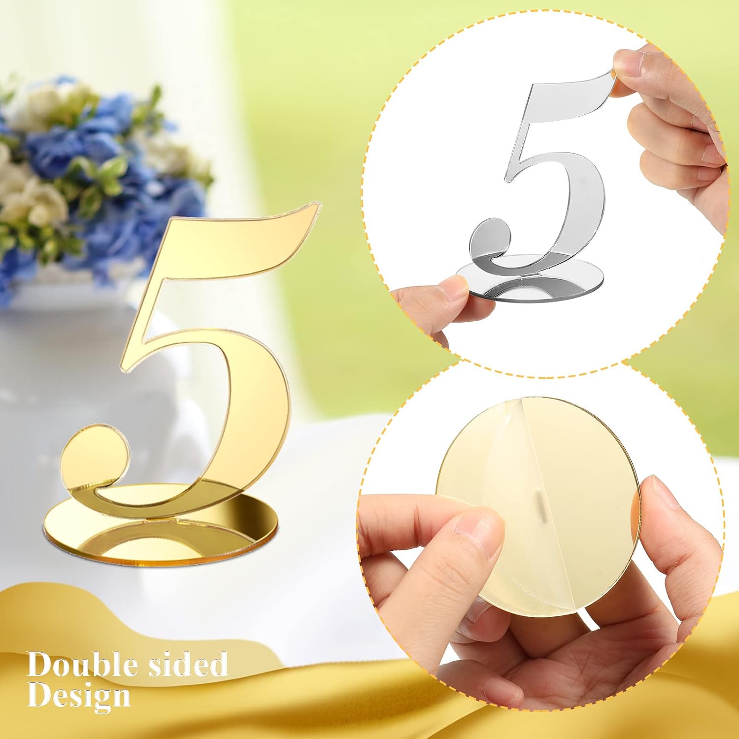 Yalikop 10 Pcs Table Numbers for Wedding 1-10 Reception Wedding Numbers Signs with Holder Elegant Mirror Table Number for Engagement Party Birthday Anniversary Event Catering(Gold)