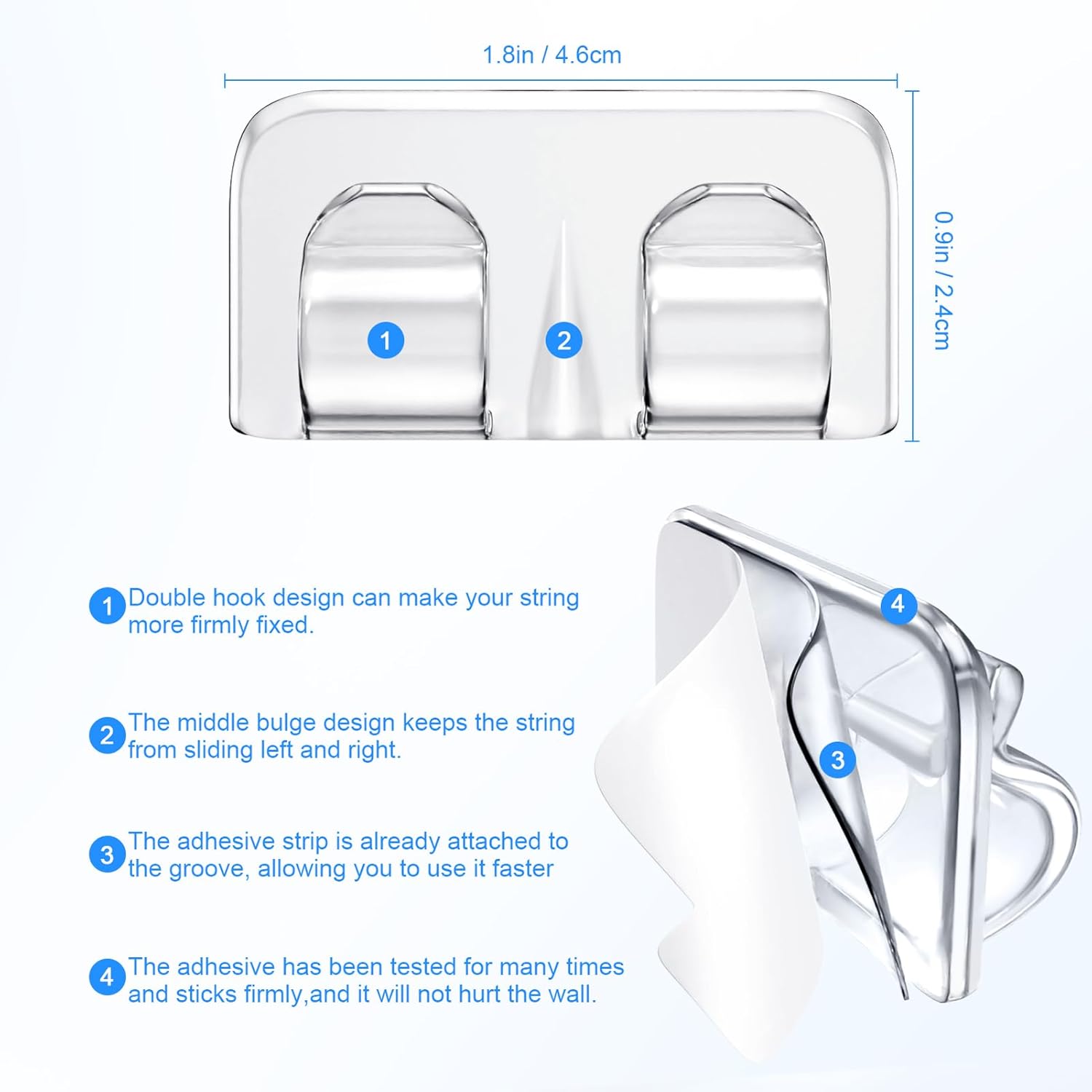 Hetyue Hooks for Outdoor String Lights Clips: 26Pcs Heavy Duty Light Hook with Waterproof Adhesive Strips - Outside Clear Cord Holders for Hanging Christmas Lighting - Outdoors Sticky Clip