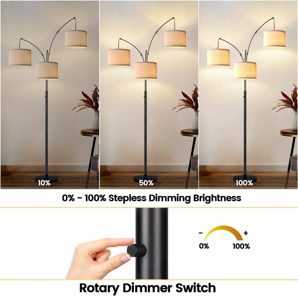dimmable 3 lights floor lamp - 3000lm super, close-up detail
