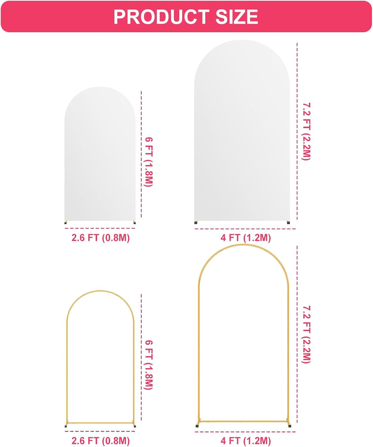 2 Pack Arch Backdrop Stand and Cover Set(7.2FT/6FT) Balloon Arch Stand