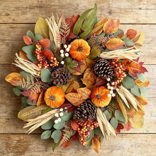 26 inch fall wreaths for front door, autumn shown in use