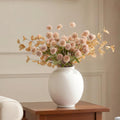 Real-Touch Faux Silk Mums Bouquet, 12 Pcs with 2 Eucalyptus Stems, Bendable Long Stems, Full & Realistic Artificial Flower Arrangement for Vase, Table, Wedding & Wreath Décor, Beige (No Vase)