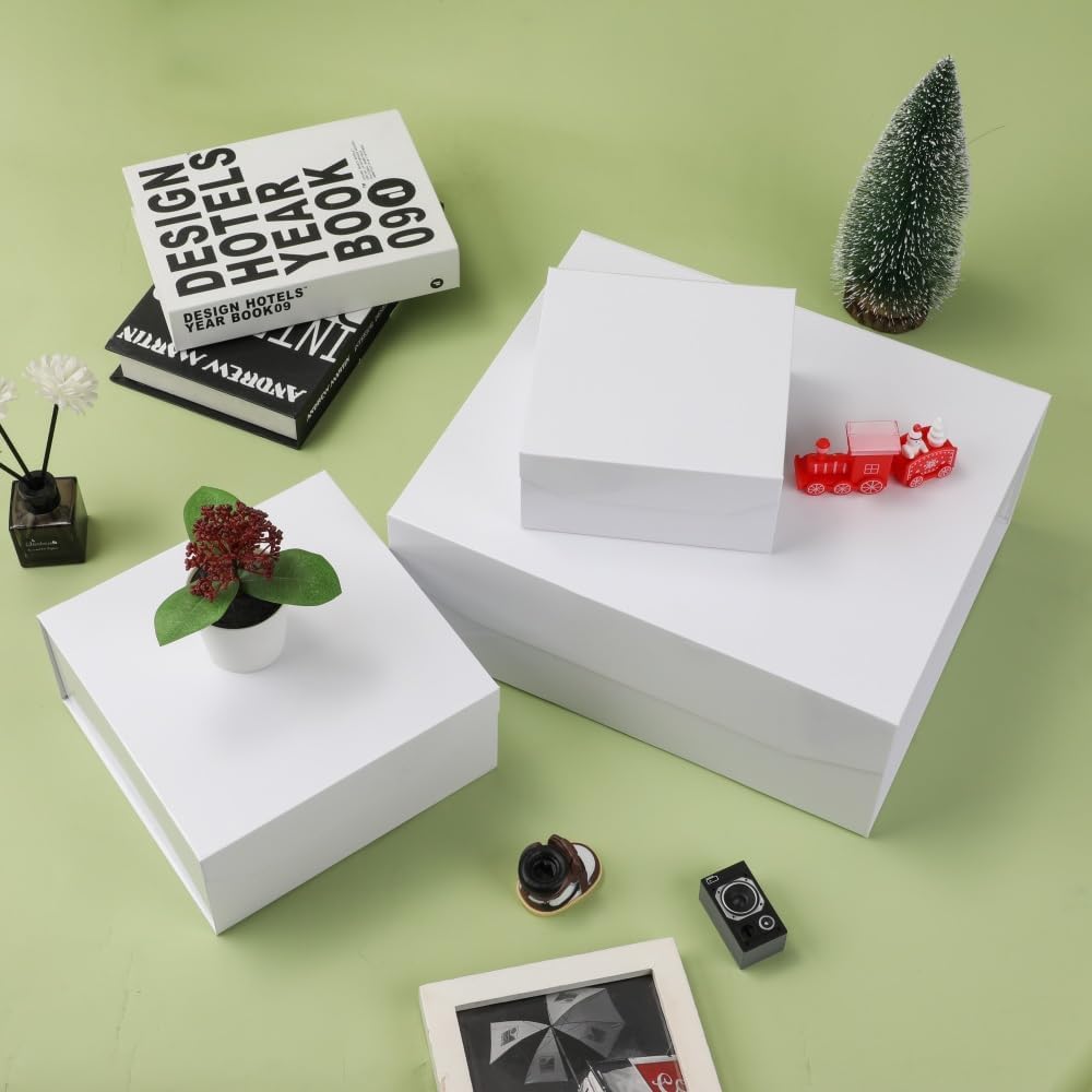 1 Pcs 6x6x3 Inch White Magnetic Gift Box Small Magnetic Box with Crinkle Paper White Small Gift Box with Shredded Paper Luxury Gift Boxes with Lids for Presents