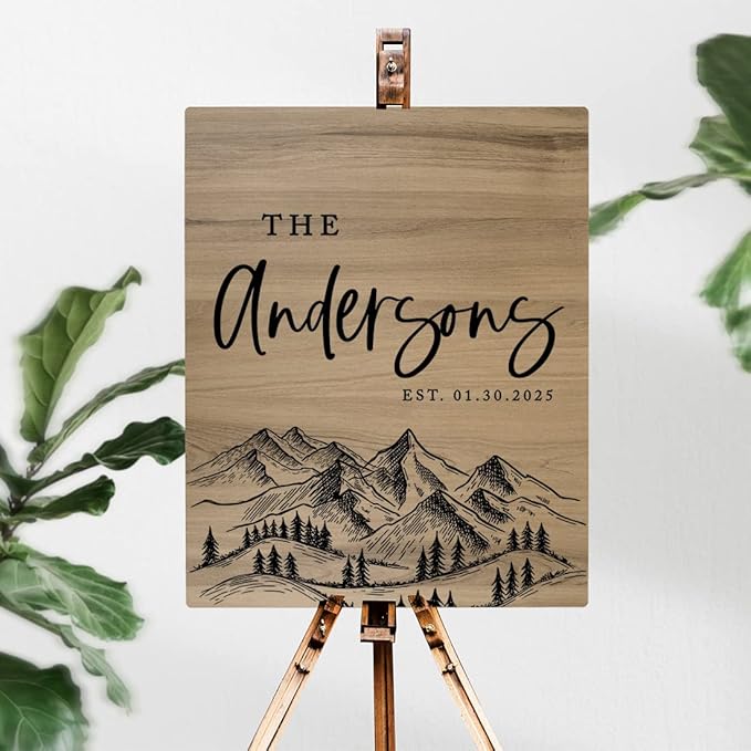 Andaz Press Large Wooden Welcome Sign for Wedding, Rustic Welcome Sign 16" x 20" Custom Last Name Woodland Forest Wedding Signage English Oak MDF Wood Finish Wedding Reception Indoor Outdoor Signs