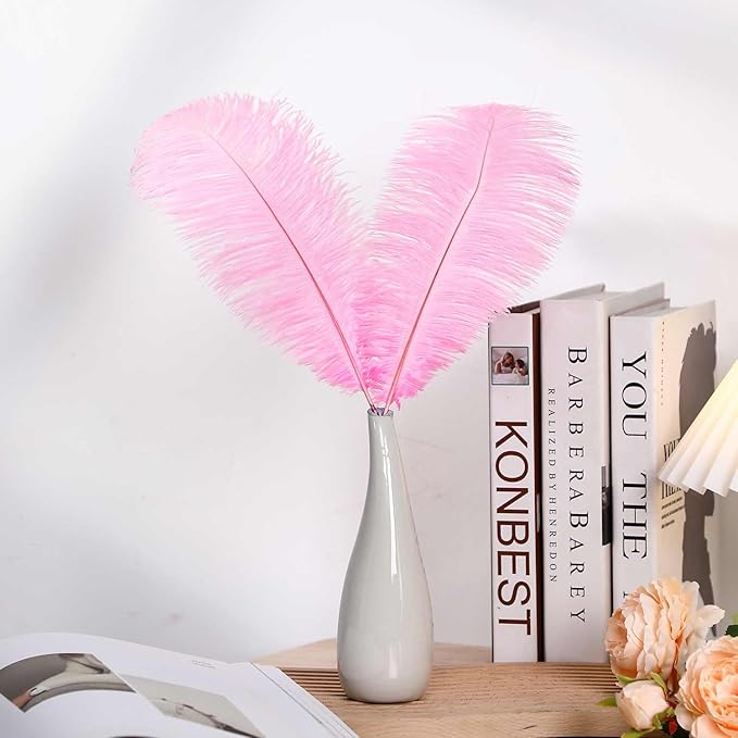 YAKRUNA 30PCS Light Pink Ostrich Feathers Bulk 12-14 Inches for Centerpieces for Wedding Birthday Gatsby Party, Decorative Plumes for Vase & Table & Christmas Tree Decor (30-35cm, Pink)