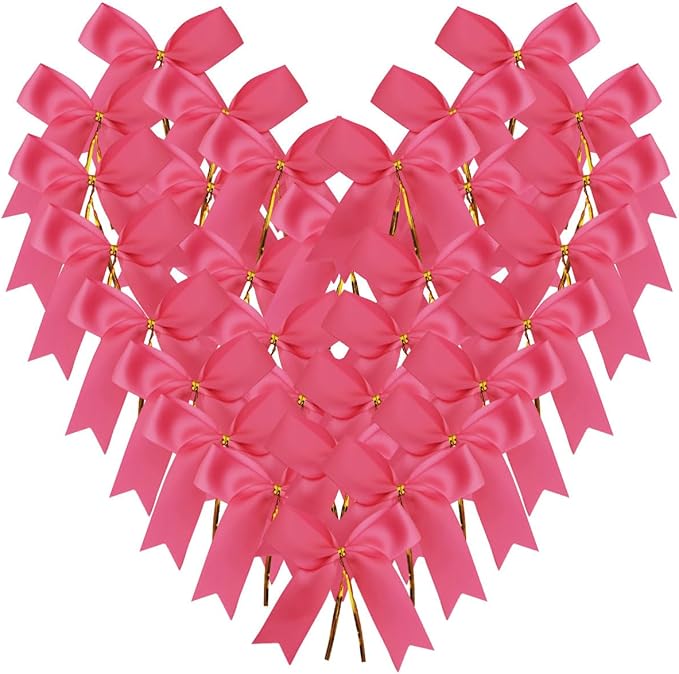 50pcs 3-1/2" Hot Pink Satin Ribbon Bows with Twist Ties for Gift Wrapping Packing Christmas Decoration(Hot.Pink)