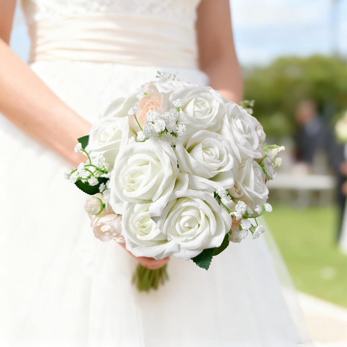 white roses artificial flowers with stems for home on a desk or shelf
