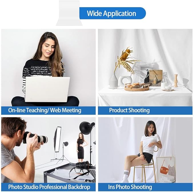 HEMMOTOP White Photography Backdrop, 10x8 ft White Photo Backdrops Background Curtain for Photoshoot, Video Recording, Photographic Studio, Picture, Party, Photos, Product (Backdrop only)
