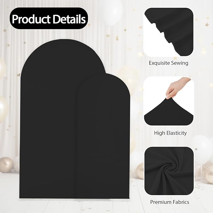 WEERRW Black Arch Backdrop Cover Set of 2 Spandex Fitted Round Top Chiara Backdrop Stand Stretchy Wedding Covering for Event Birthday Party Banquet Decoration (6FT, 7.2FT)