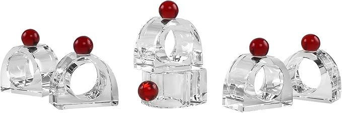 Crystal Napkin Rings Holder Silver Diamond Napkin Rings Pack of 6 Pieces with red Decor, Hotel Restaurant Wedding Party Holiday Banquet Dining Table Decor