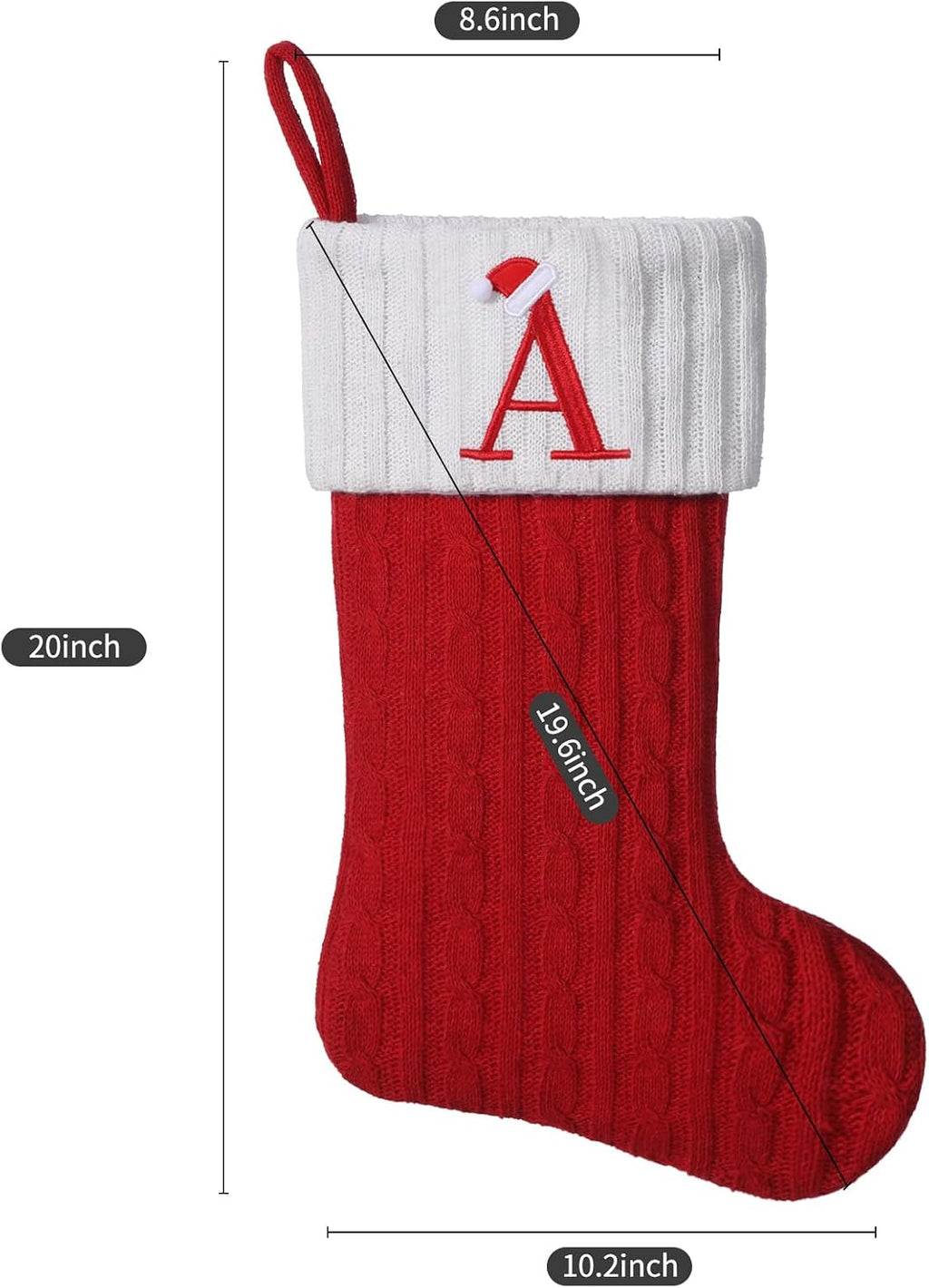 19.5 inch Red Knit Christmas Stockings,Personalized Embroidered Letter Christmas Stocking,Family Holiday Xmas Party Decor (Initial J)